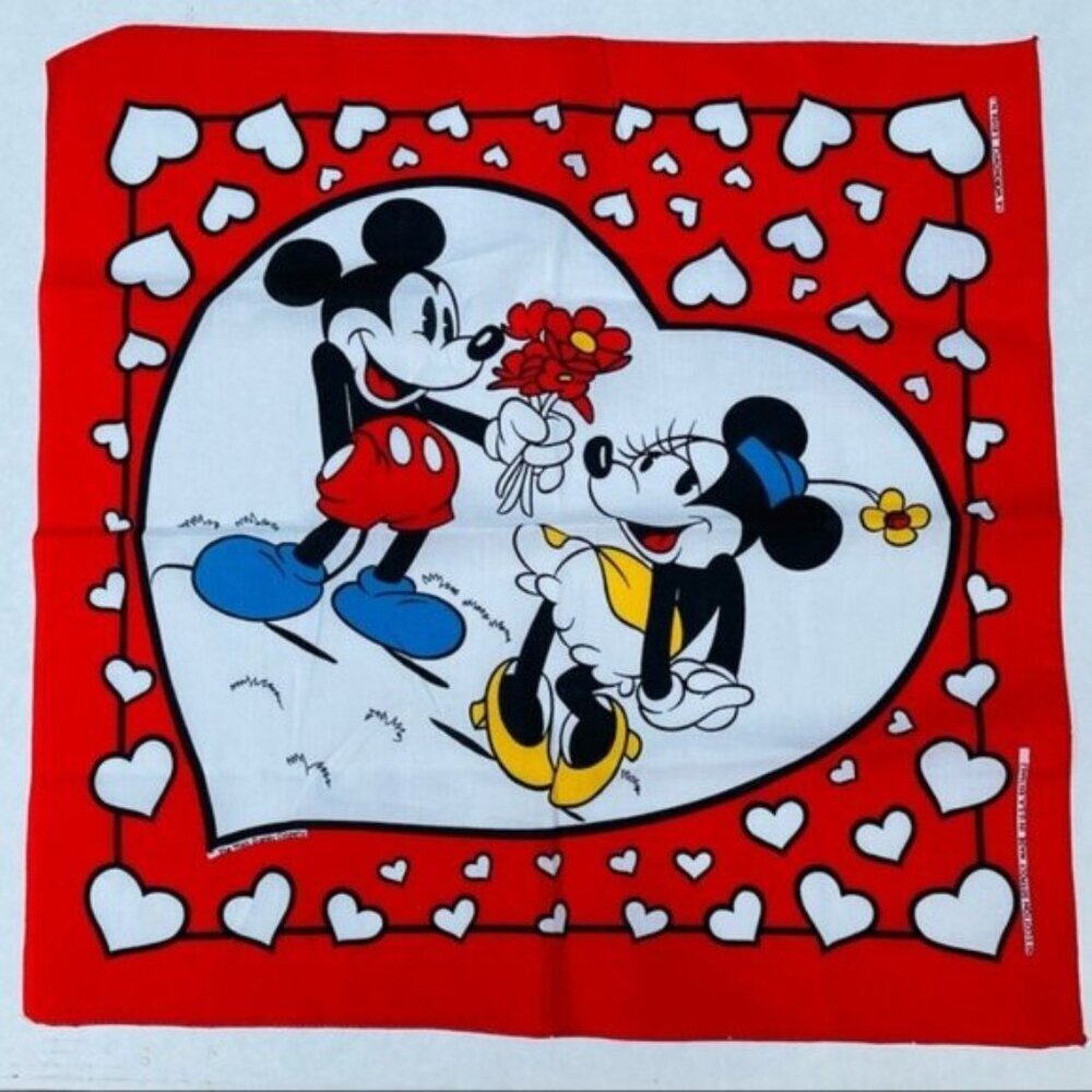 Mickey And Minnie Mouse Bandana Floral Hearts Handkerchief J A Woronowicz Cotton